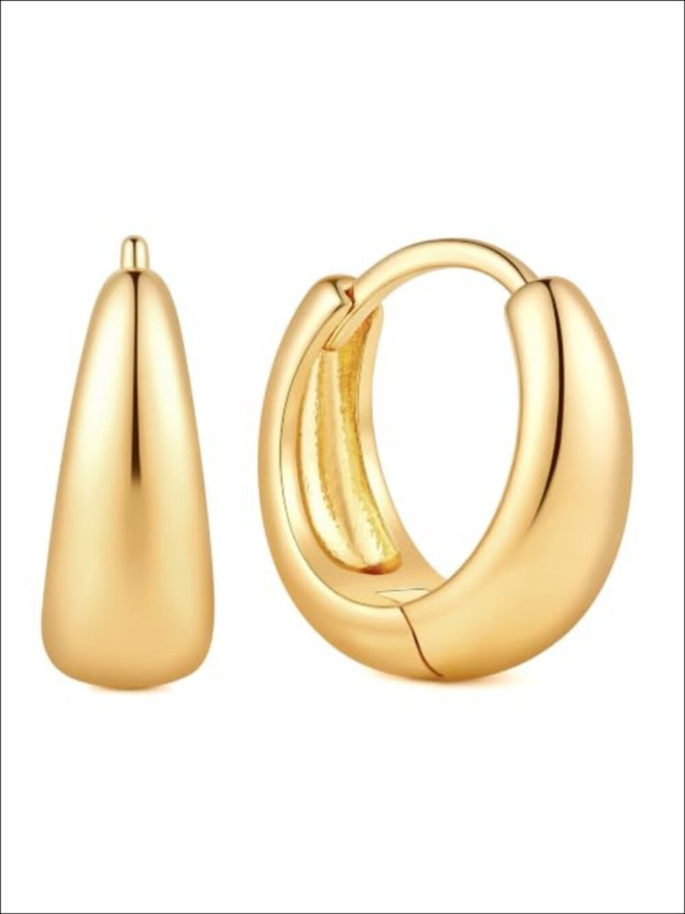 14K Gold Plated Chunky Hoop Earrings Teardrop Huggie Click Closure